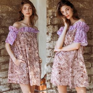 NWT Free People Paisley Sophie Off The Shoulder Babydoll Dress Size Small